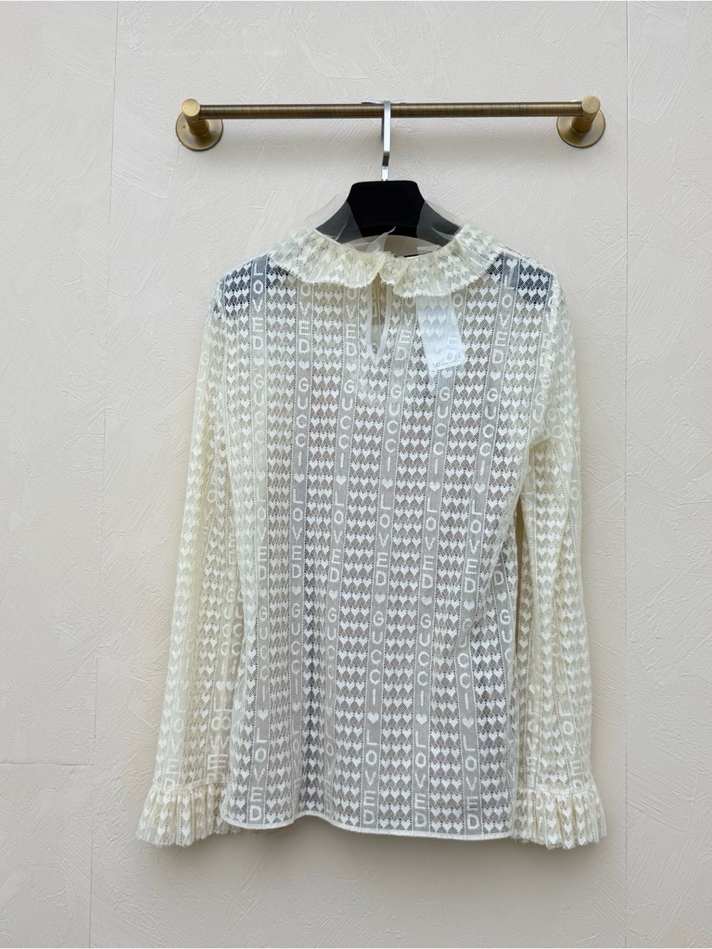 🚩steal Gucci Blush Beige Satin-Trim Lace Top - Picture 2 of 5